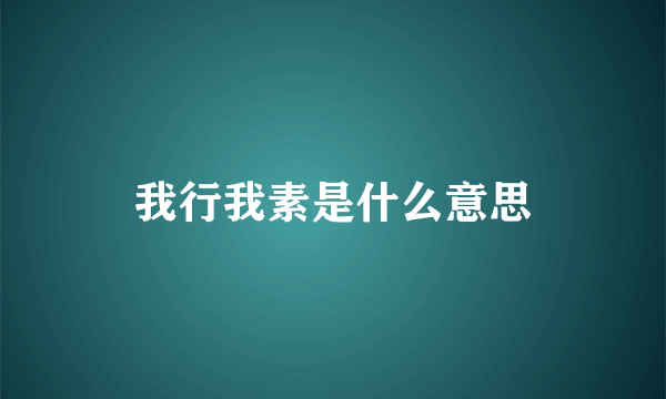 我行我素是什么意思