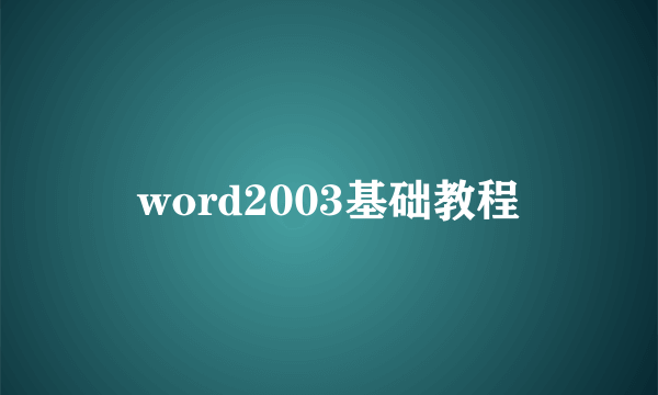 word2003基础教程