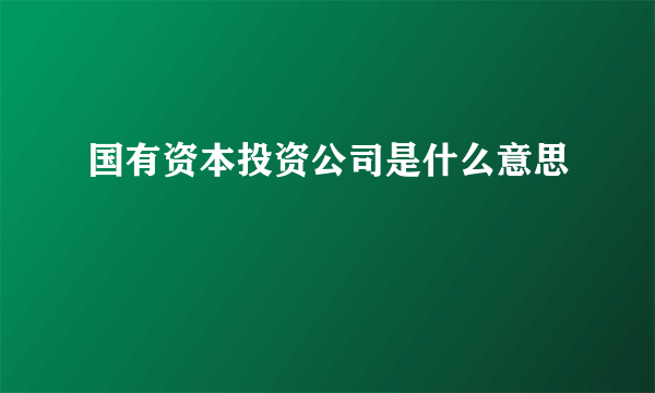 国有资本投资公司是什么意思