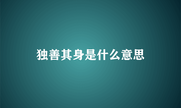 独善其身是什么意思