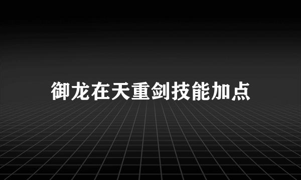 御龙在天重剑技能加点