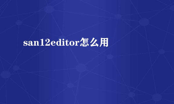 san12editor怎么用