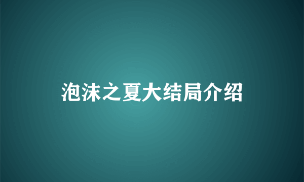 泡沫之夏大结局介绍