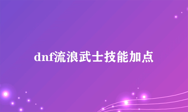 dnf流浪武士技能加点