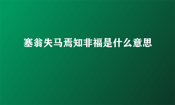 塞翁失马焉知非福是什么意思