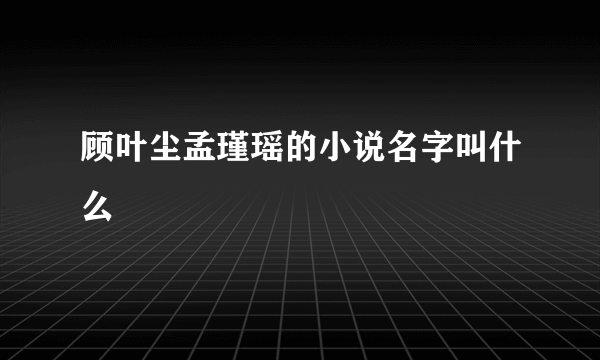 顾叶尘孟瑾瑶的小说名字叫什么