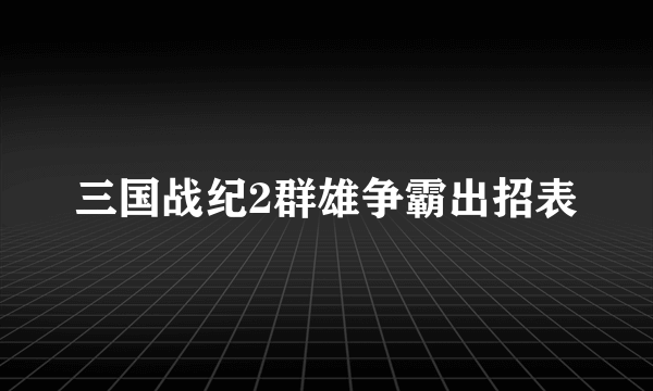 三国战纪2群雄争霸出招表