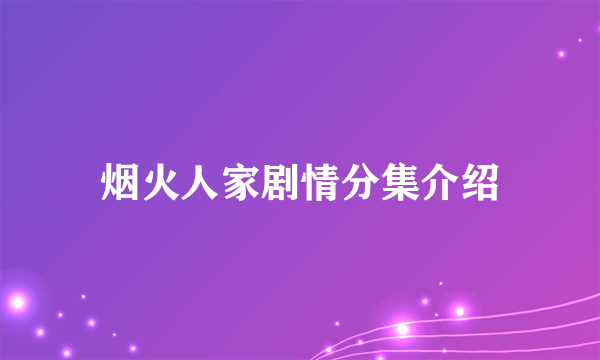 烟火人家剧情分集介绍