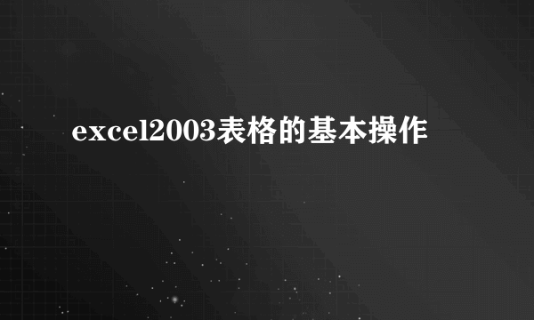 excel2003表格的基本操作