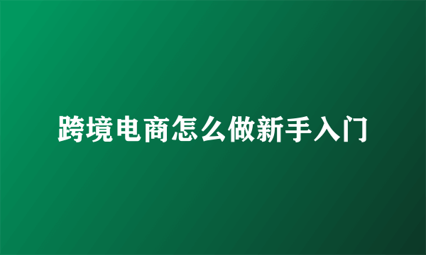 跨境电商怎么做新手入门