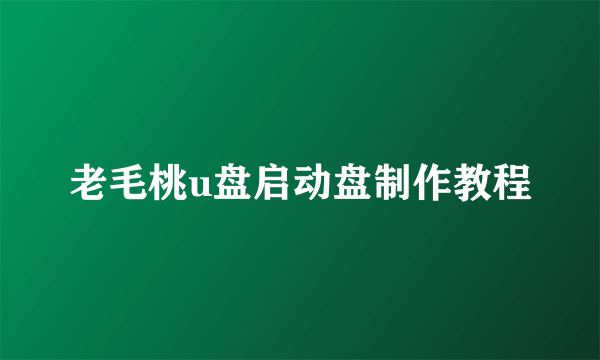 老毛桃u盘启动盘制作教程