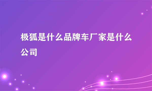 极狐是什么品牌车厂家是什么公司