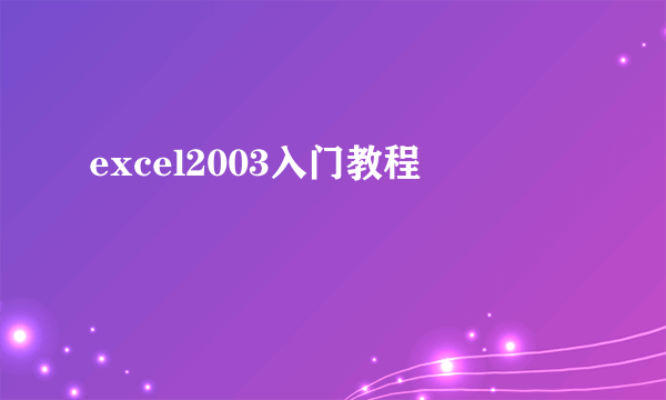 excel2003入门教程