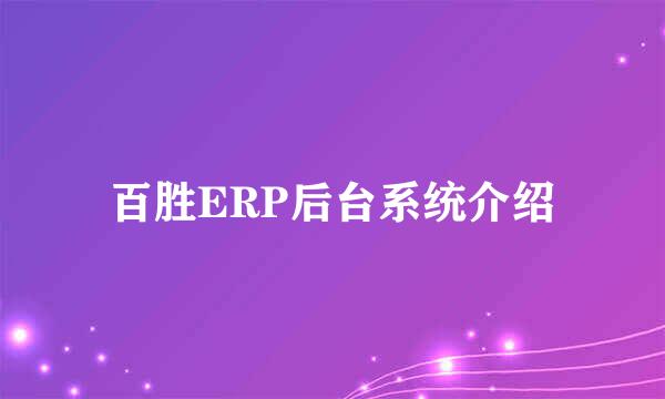 百胜ERP后台系统介绍