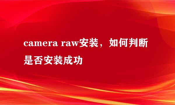 camera raw安装，如何判断是否安装成功