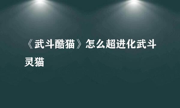 《武斗酷猫》怎么超进化武斗灵猫