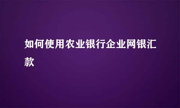 如何使用农业银行企业网银汇款