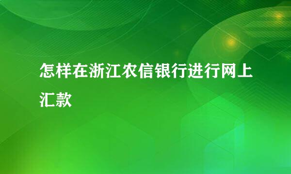 怎样在浙江农信银行进行网上汇款