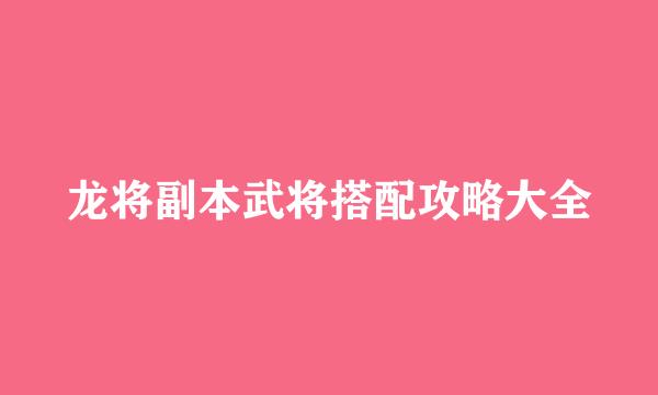 龙将副本武将搭配攻略大全