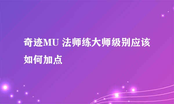 奇迹MU 法师练大师级别应该如何加点