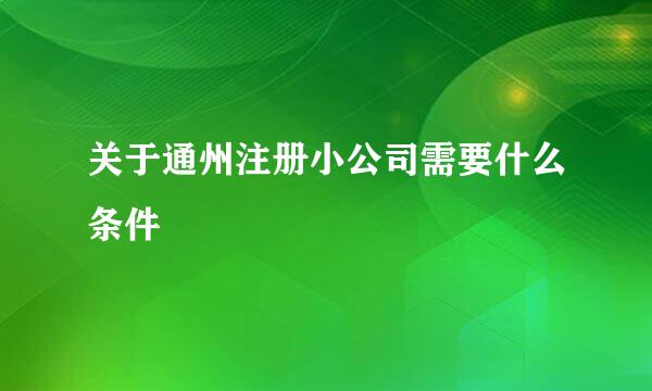 关于通州注册小公司需要什么条件