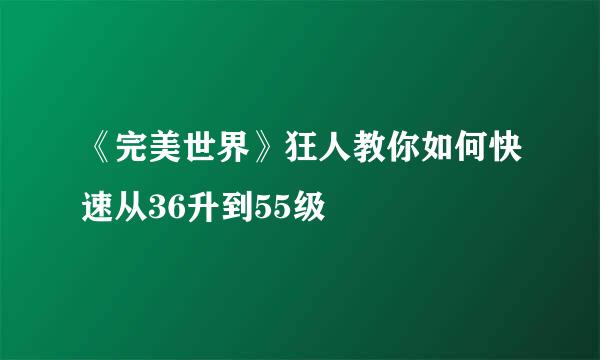 《完美世界》狂人教你如何快速从36升到55级