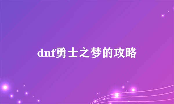 dnf勇士之梦的攻略